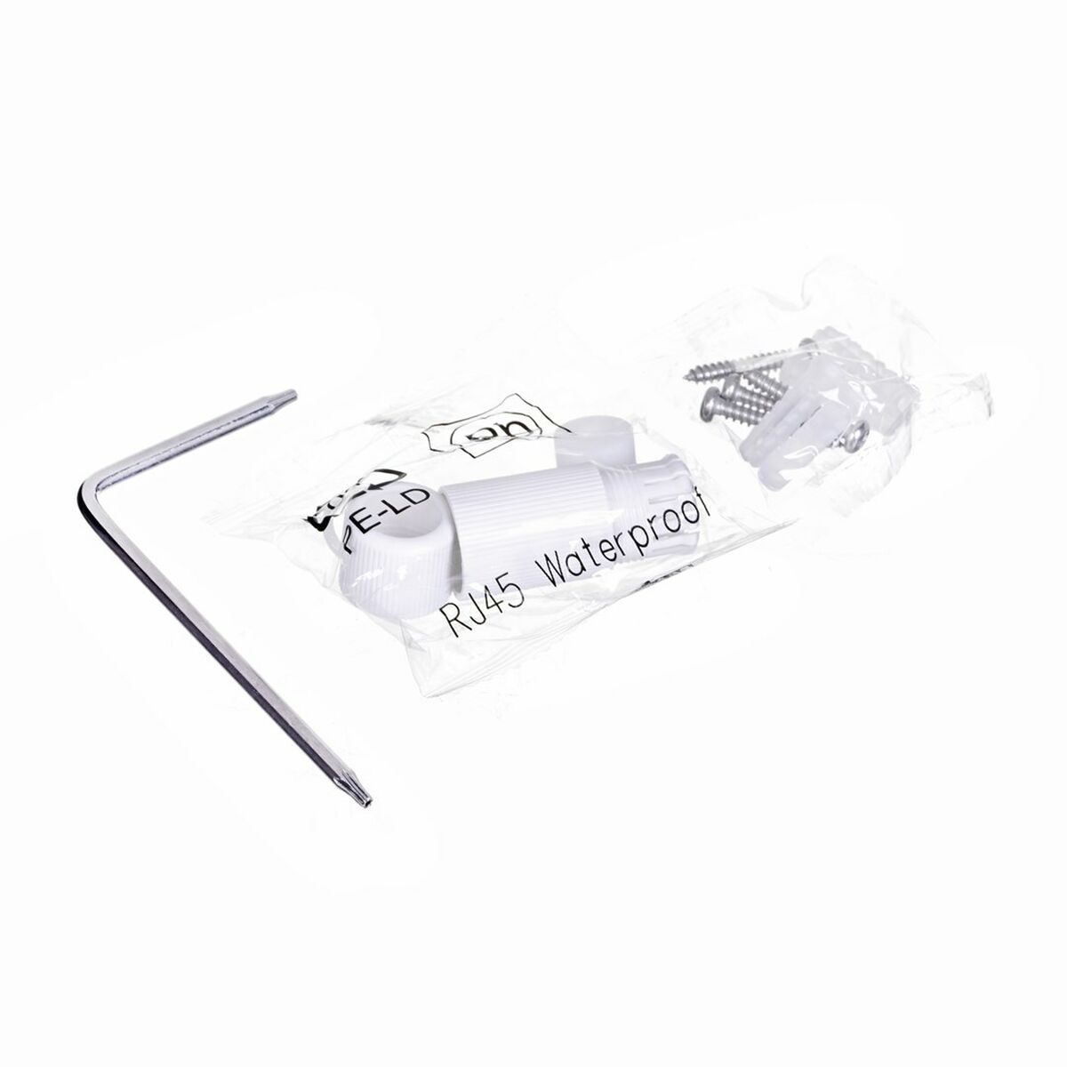 Strumenti hardware. Un cacciavite, viti e un tubo impermeabile sono visibili sul bianco.