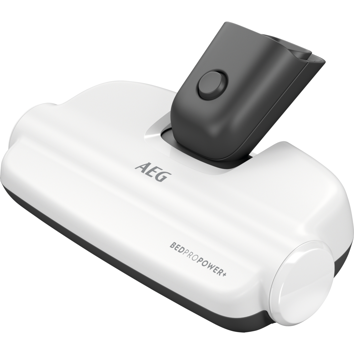 Weiß-grauer Staubsaugerkopf mit 'AEG' und 'BEDPROPOWER+' Text.