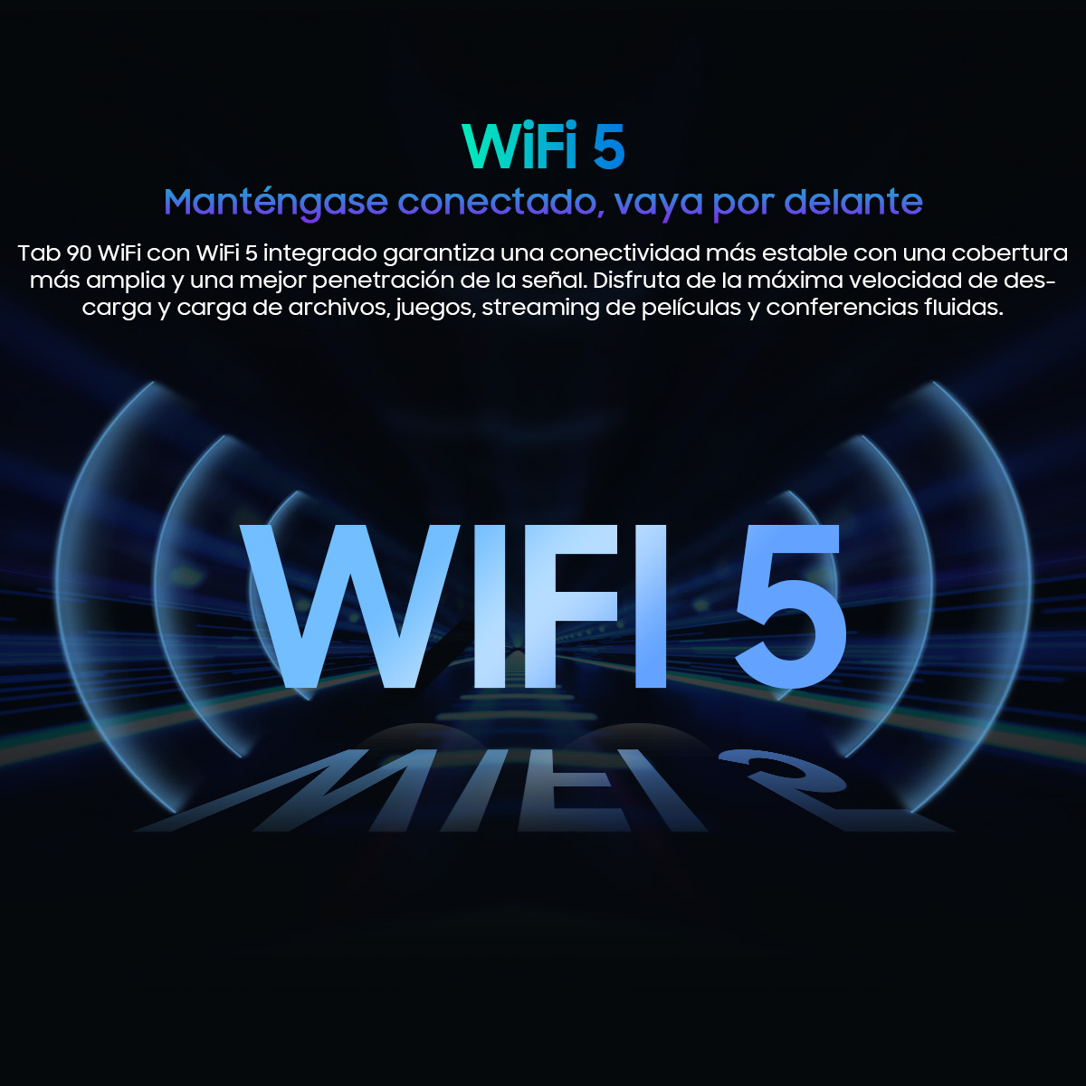 Gráfico Wifi 5 con texto en español. El texto describe los beneficios de Wifi 5.