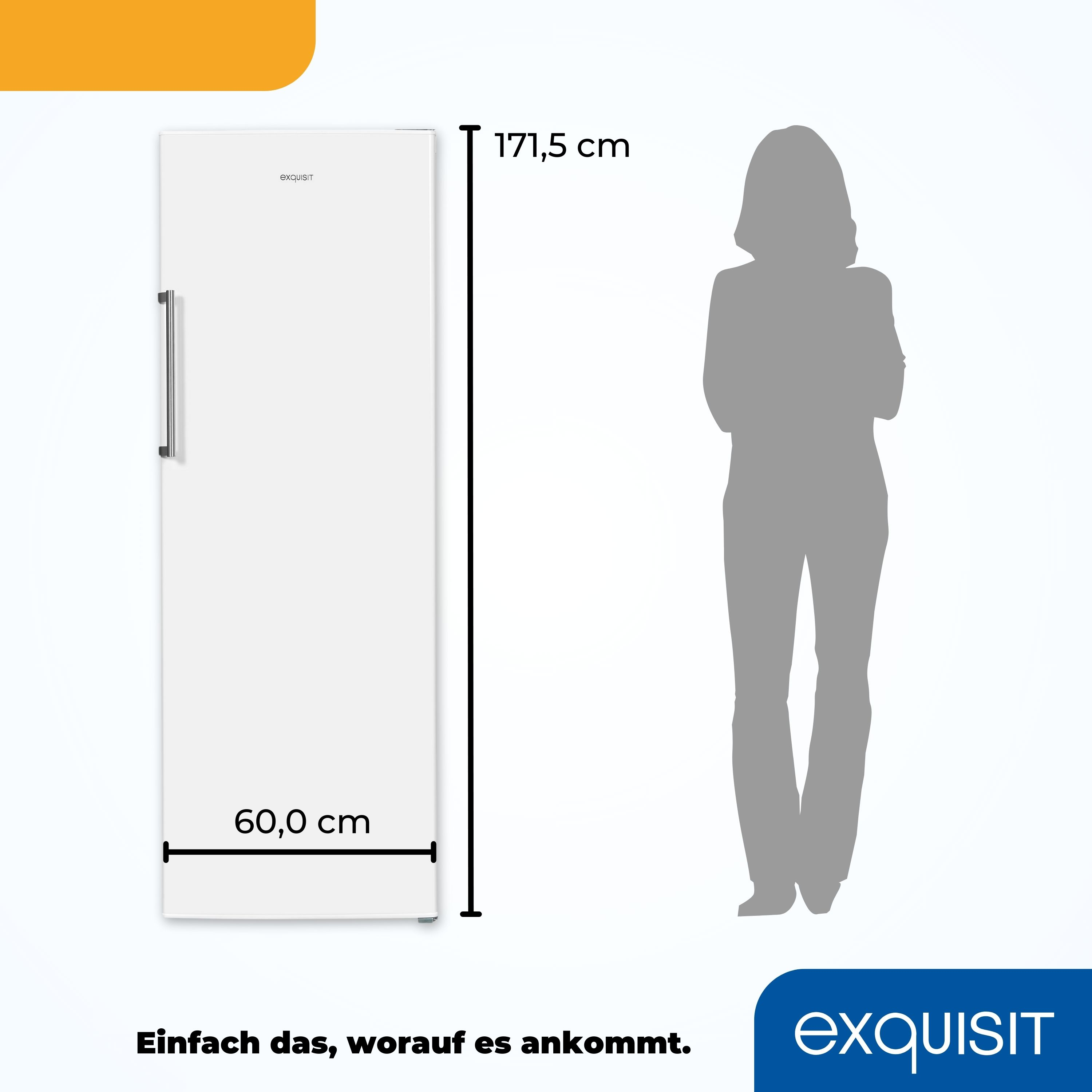 Ein weißer Kühlschrank mit den Maßen: 171,5 cm Höhe und 60,0 cm Breite.