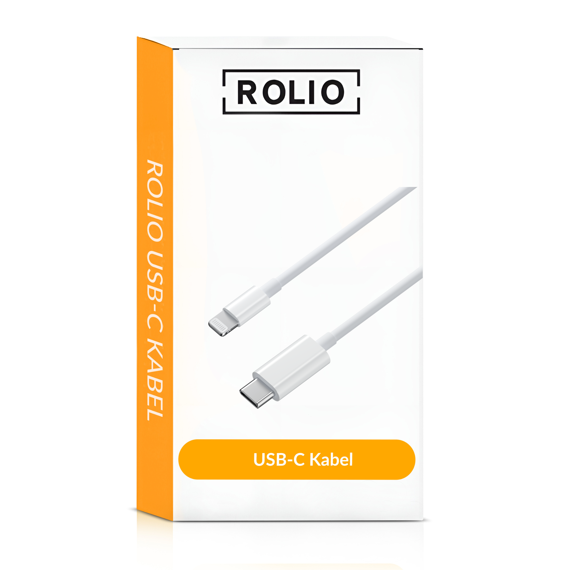 White box with a USB-C cable and a Lightning cable, labeled with the ROLIO brand.