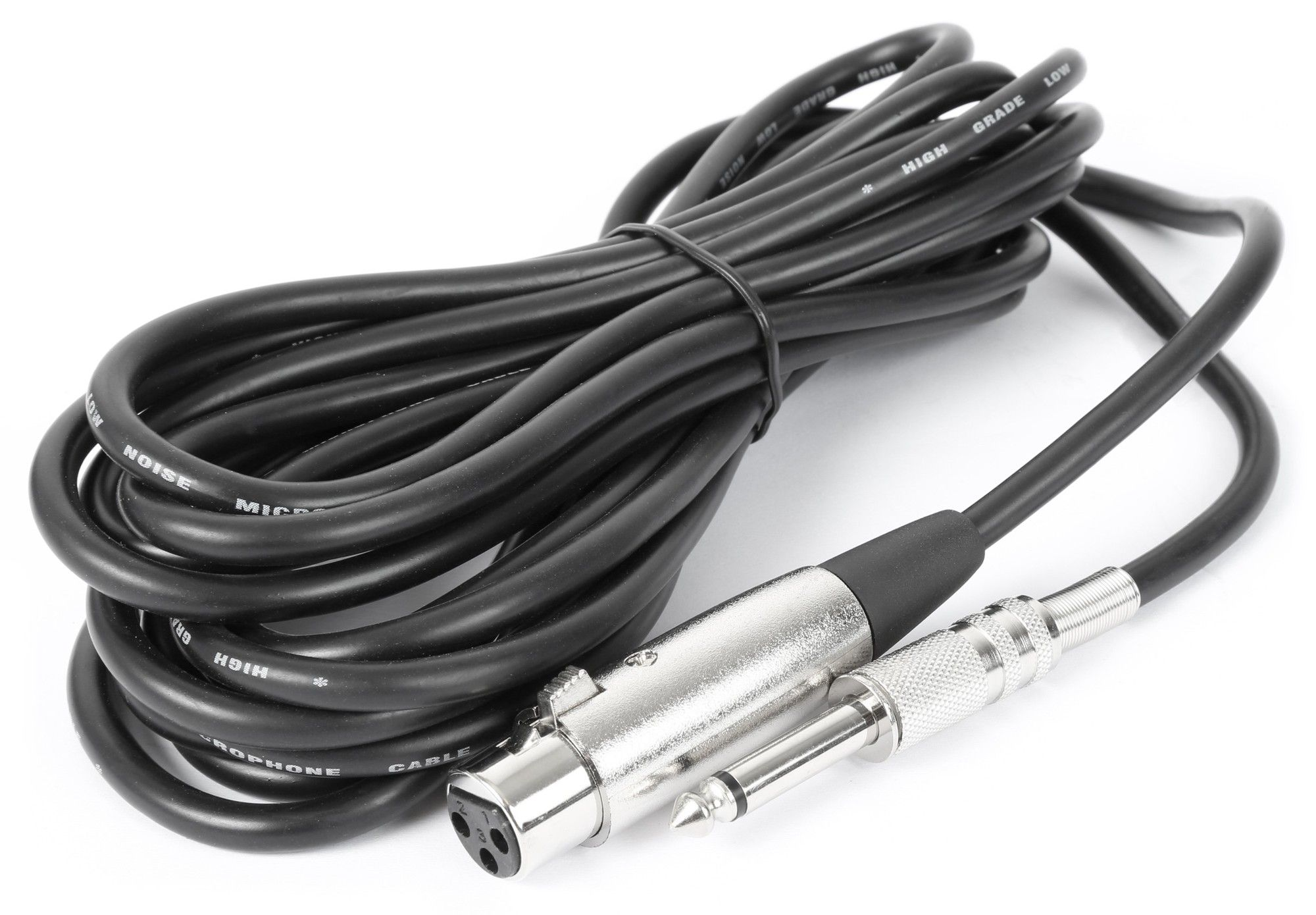 Zwarte microfoonkabel met connector en jack.
