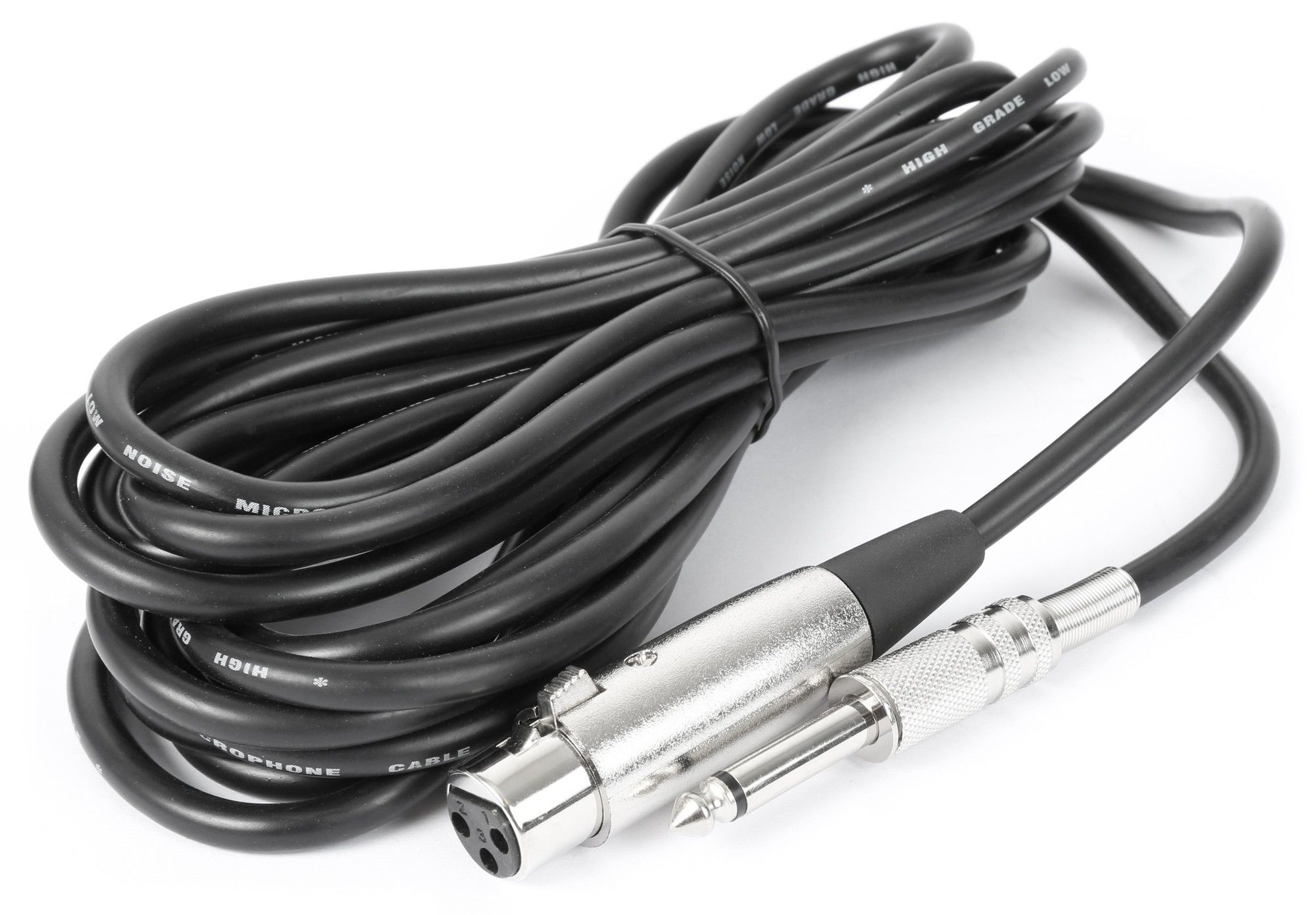 Zwarte microfoonkabel met connector en jack.