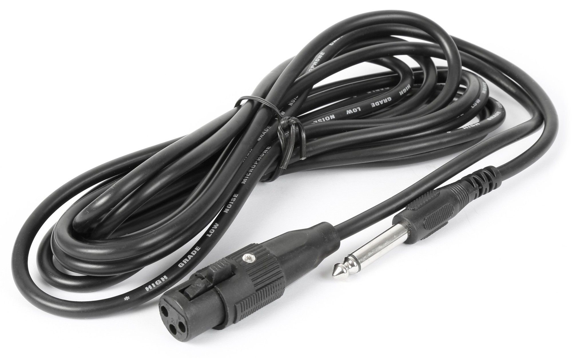 Zwarte microfoonkabel met connector en jack.