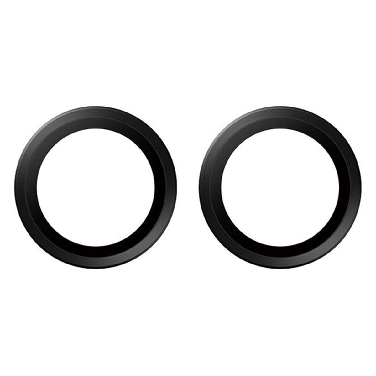 Due protezioni per lenti della fotocamera nere, circolari, con bordo argentato.