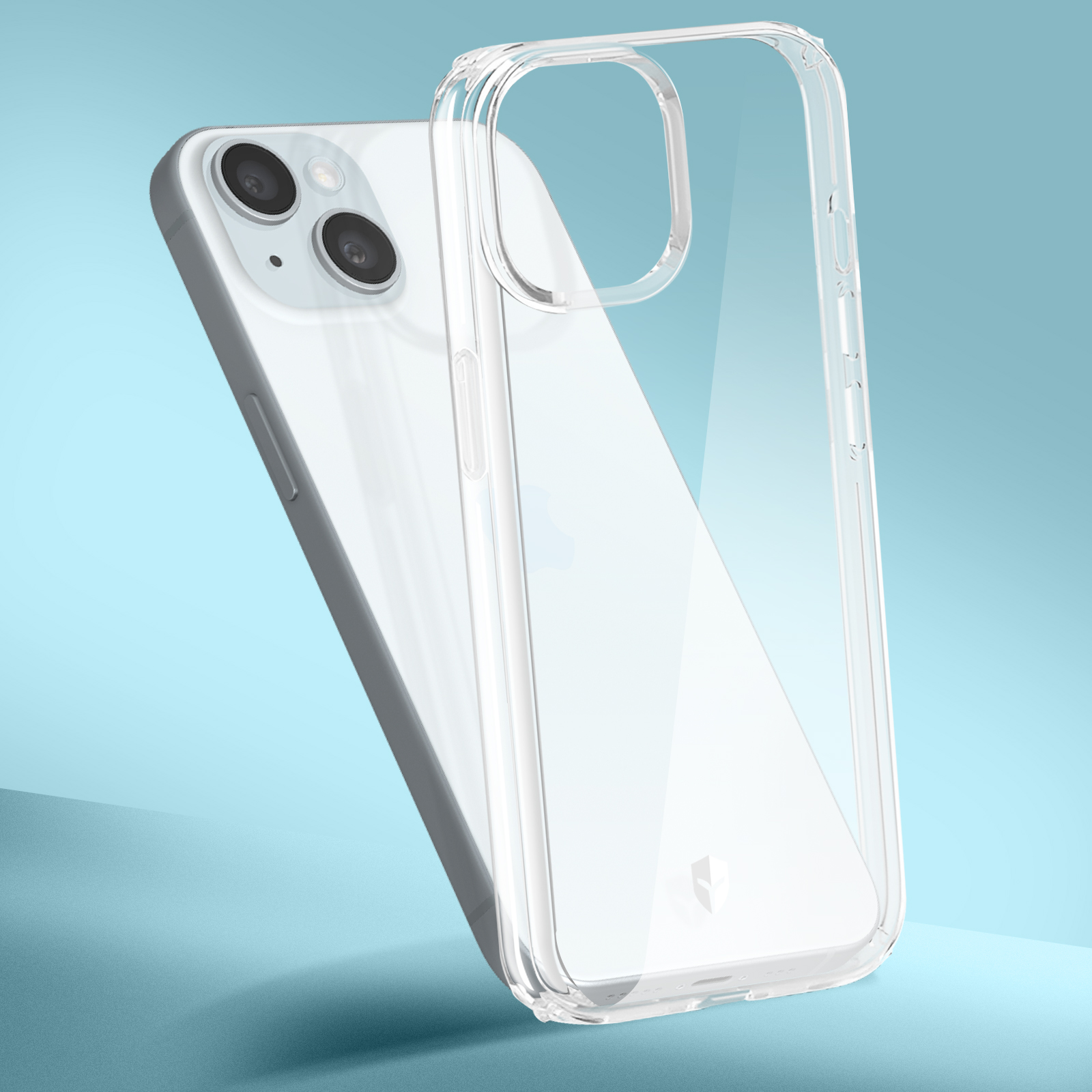 Une coque de téléphone transparente. Le téléphone est blanc. La coque est autour du téléphone.