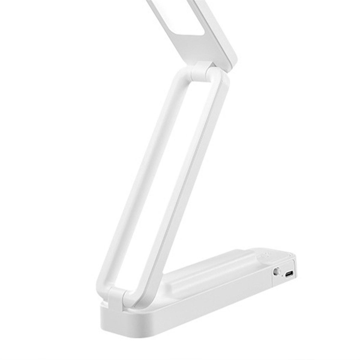 Weiße, faltbare Schreibtischlampe. Weißer Hintergrund.