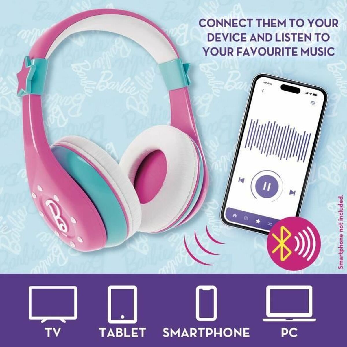 Rosa und türkis Kopfhörer mit Musik-Handy. TV, Tablet, Smartphone, PC Icons.