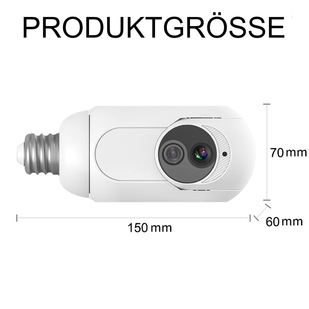 Weiße Kameraglühbirne. Abmessungen: 150 mm lang, 70 mm hoch, 60 mm breit.