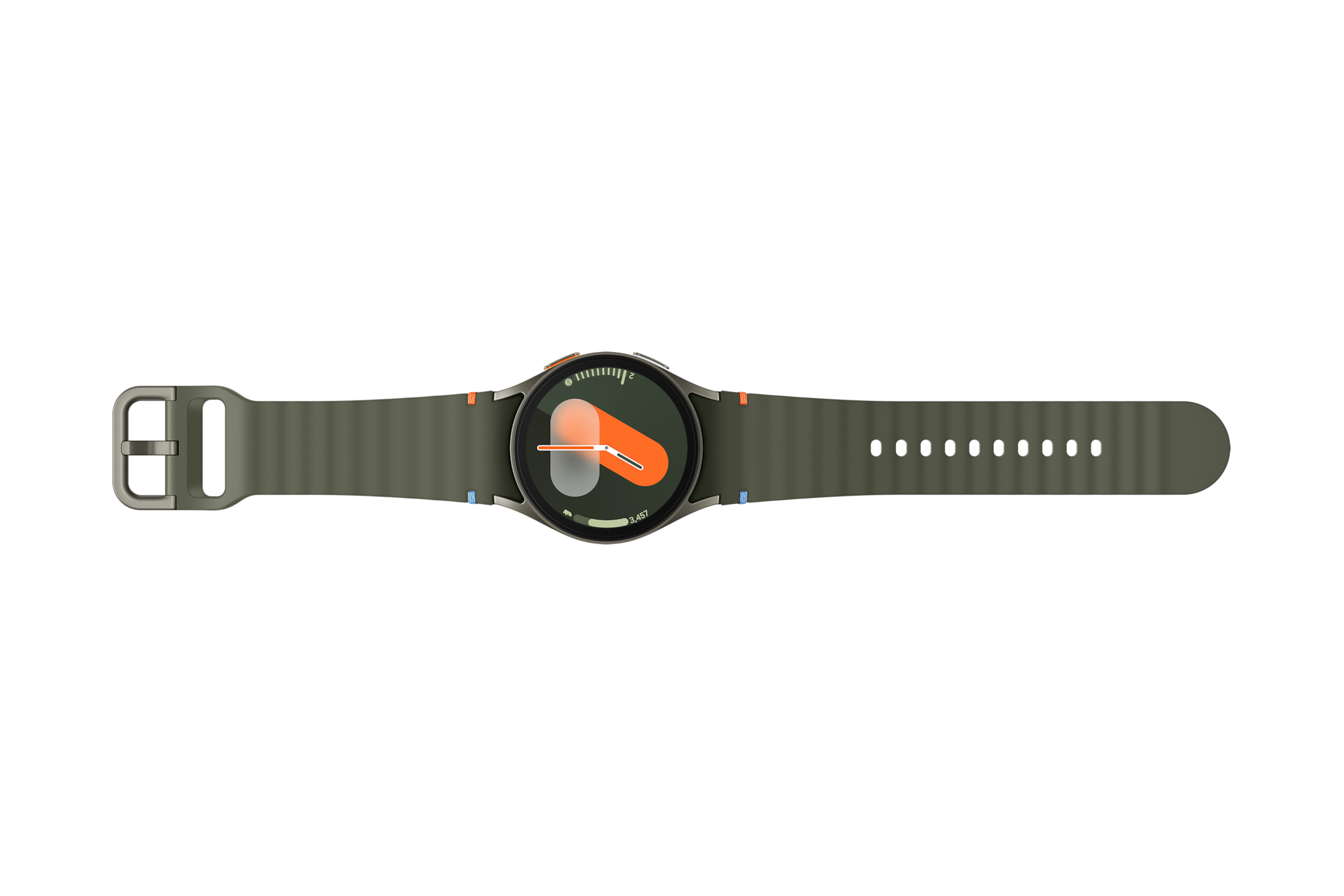 Eine schwarze Smartwatch mit grünem Armband, isoliert auf weißem Hintergrund.