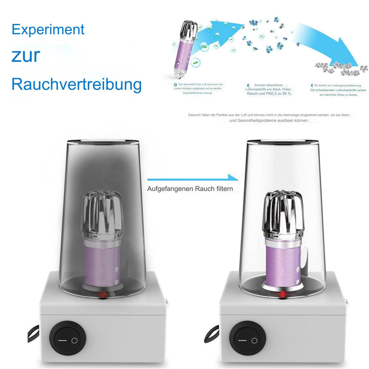 Diagramm, das ein Rauchbeseitigungsexperiment mit zwei Behältern und Geräten zeigt.