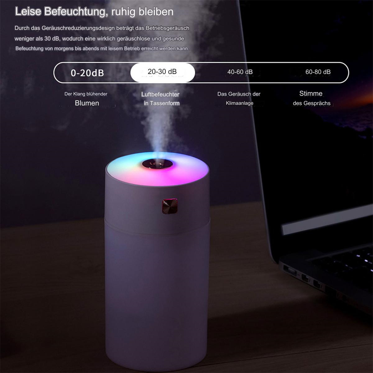Ein Luftbefeuchter mit farbigem Lichtring, der Nebel ausstößt.
