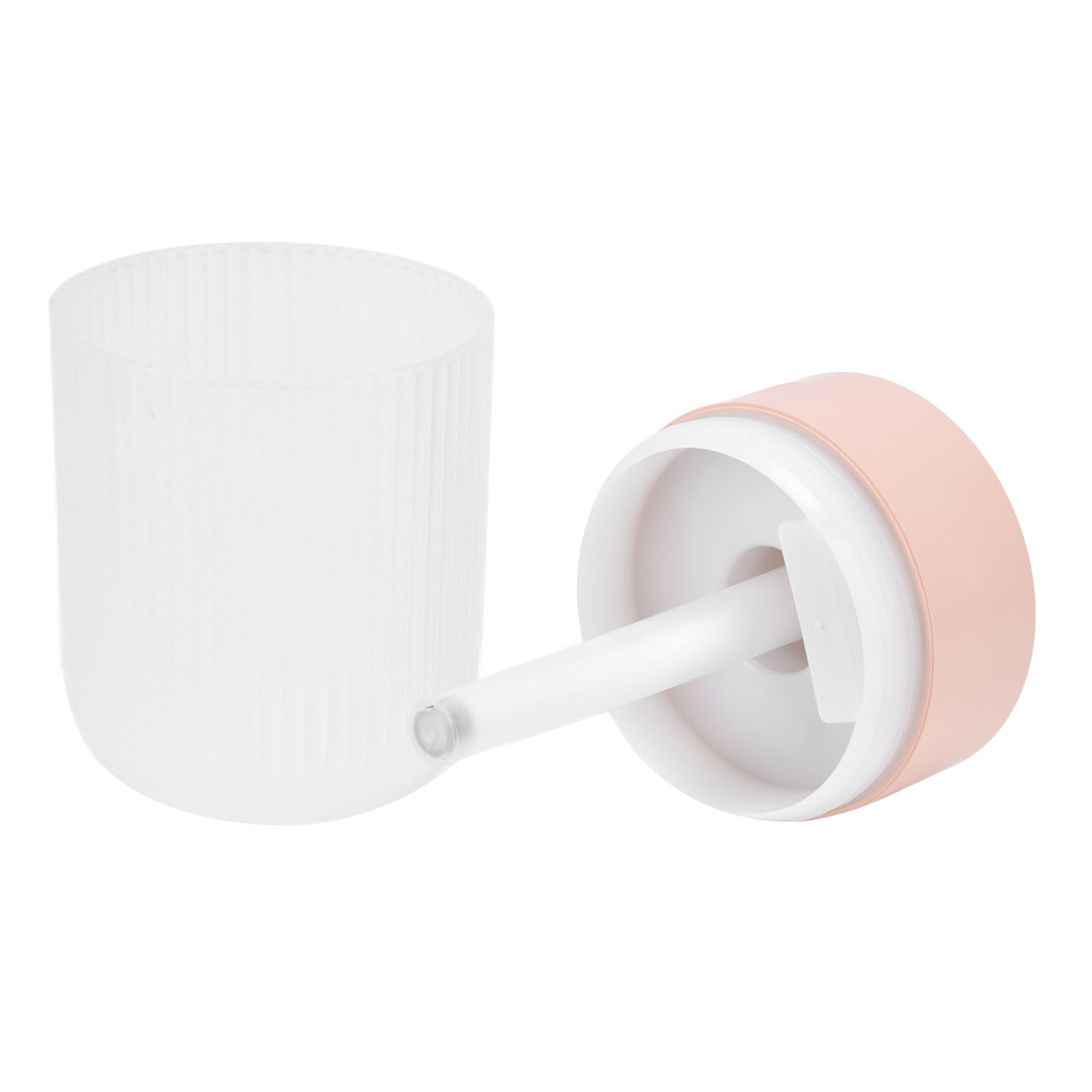 Weißer und rosa Diffusor, getrennte Teile, weißer Hintergrund, Nahaufnahme.