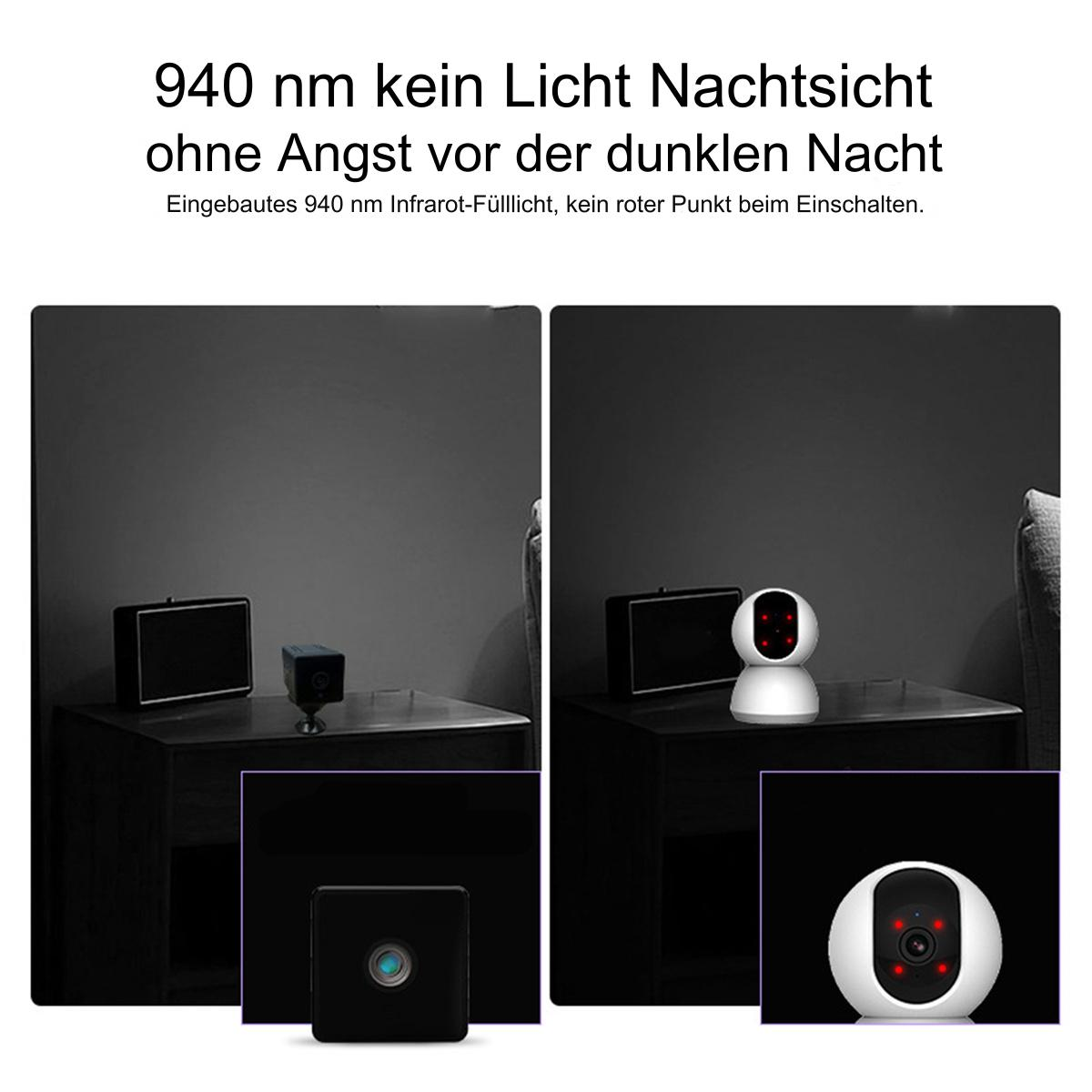 Das Bild zeigt zwei Nachtsichtkameras. Eine ist schwarz und eine ist weiß mit roten Lichtern.