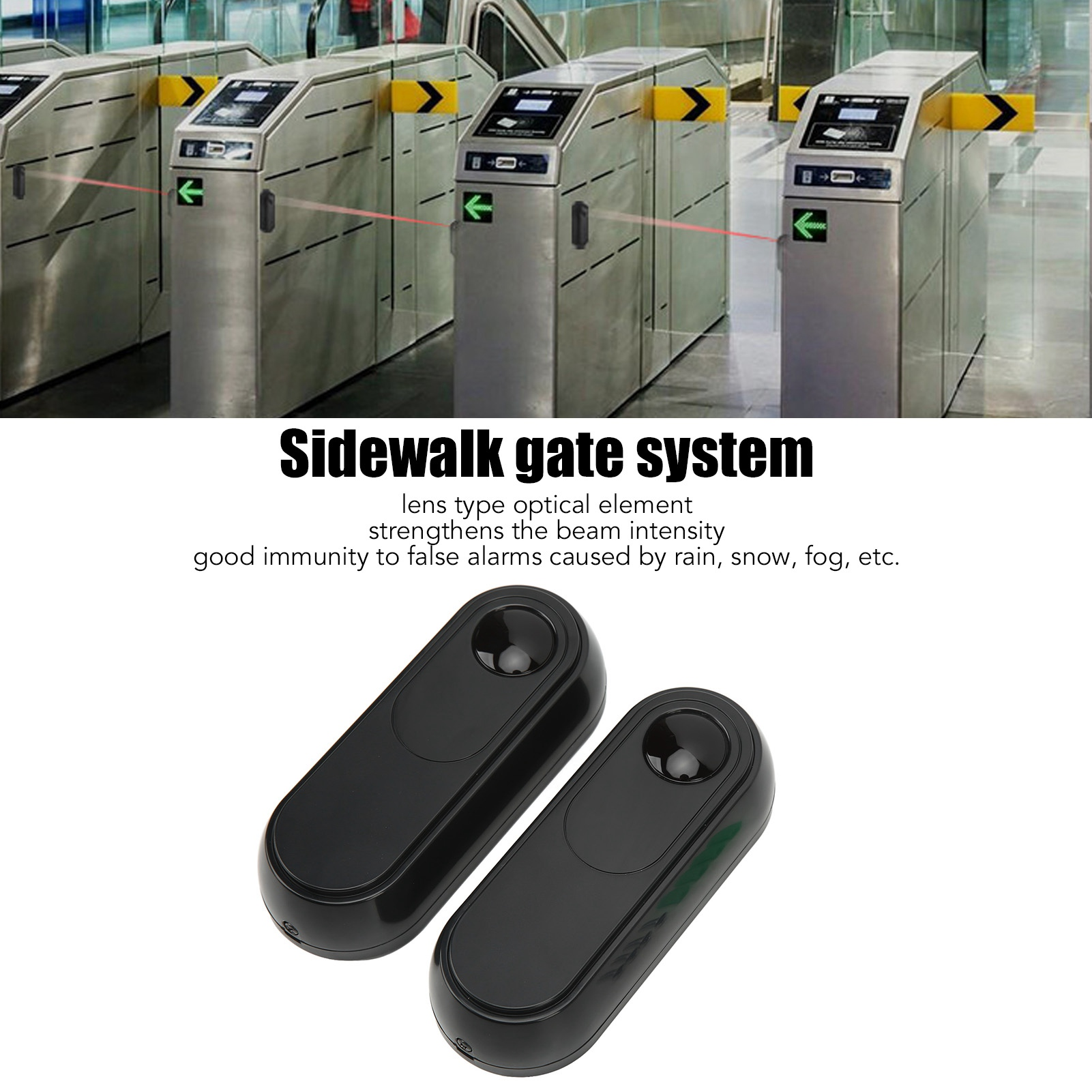 Sicherheitstore mit Sensoren. Enthält schwarze Sensoren mit roten Laserstrahlen.