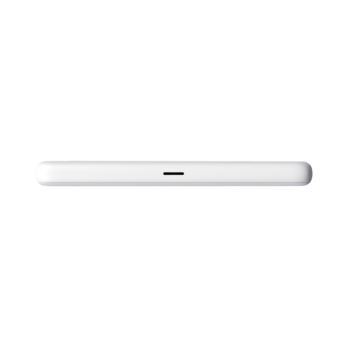 Białe, prostokątne urządzenie z małym, czarnym paskiem na środku u góry.