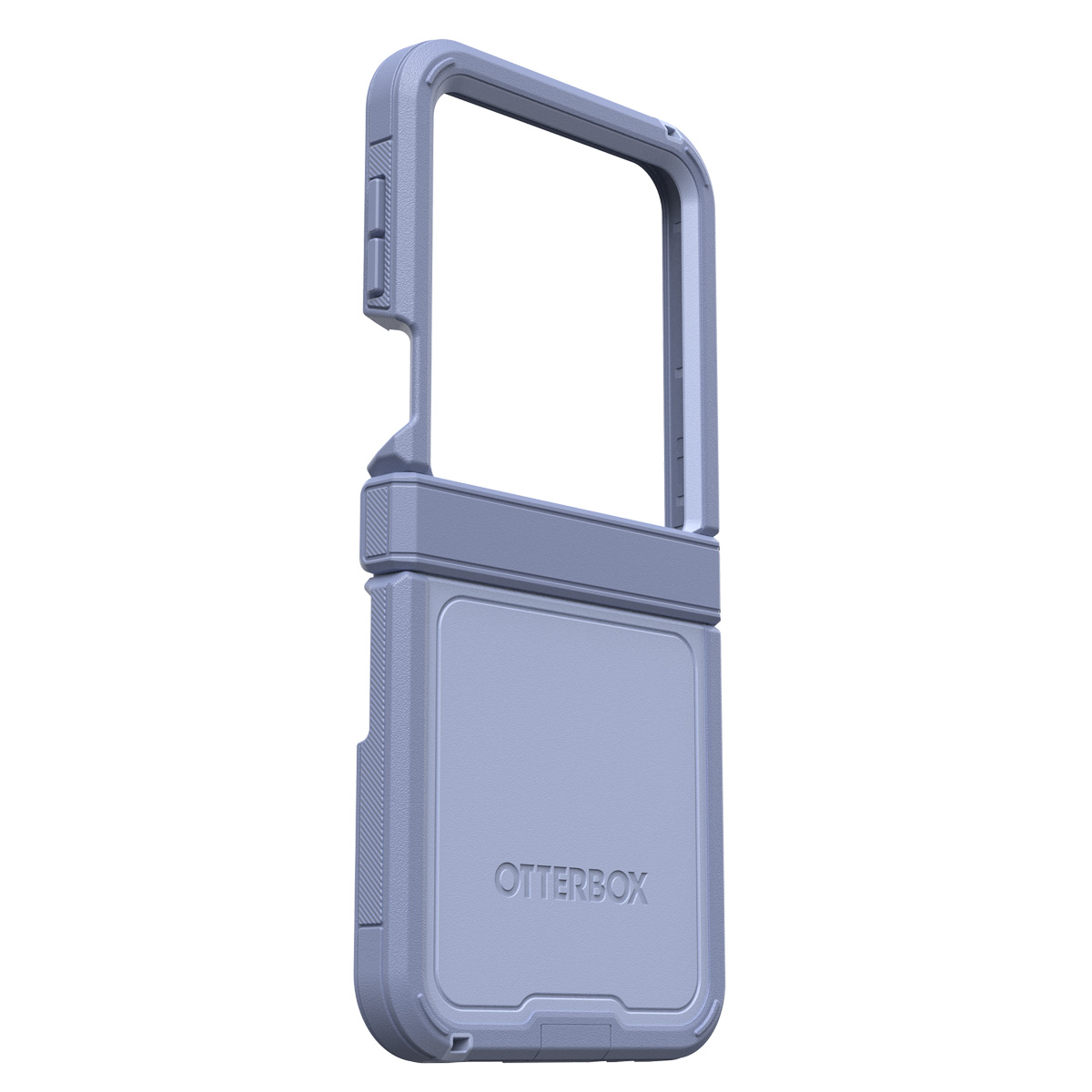 Une coque de téléphone Otterbox bleu clair. Elle a un cadre avec une poignée et le logo de la marque.