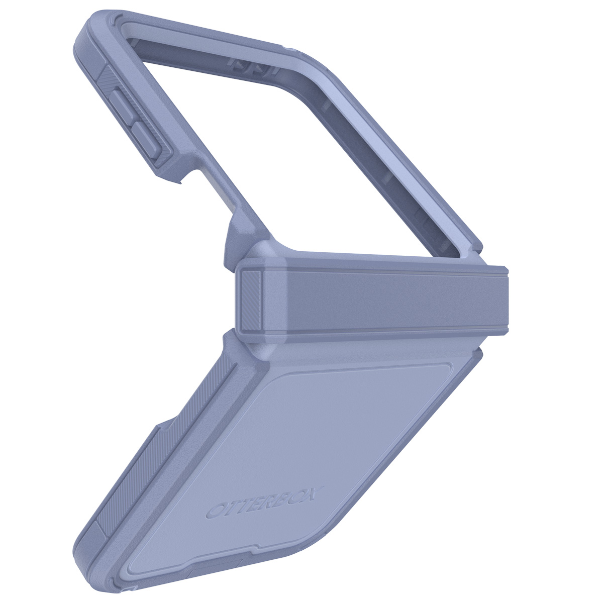 Une coque de protection bleu clair pour téléphone, inclinée vers le haut, avec le logo Otterbox visible.