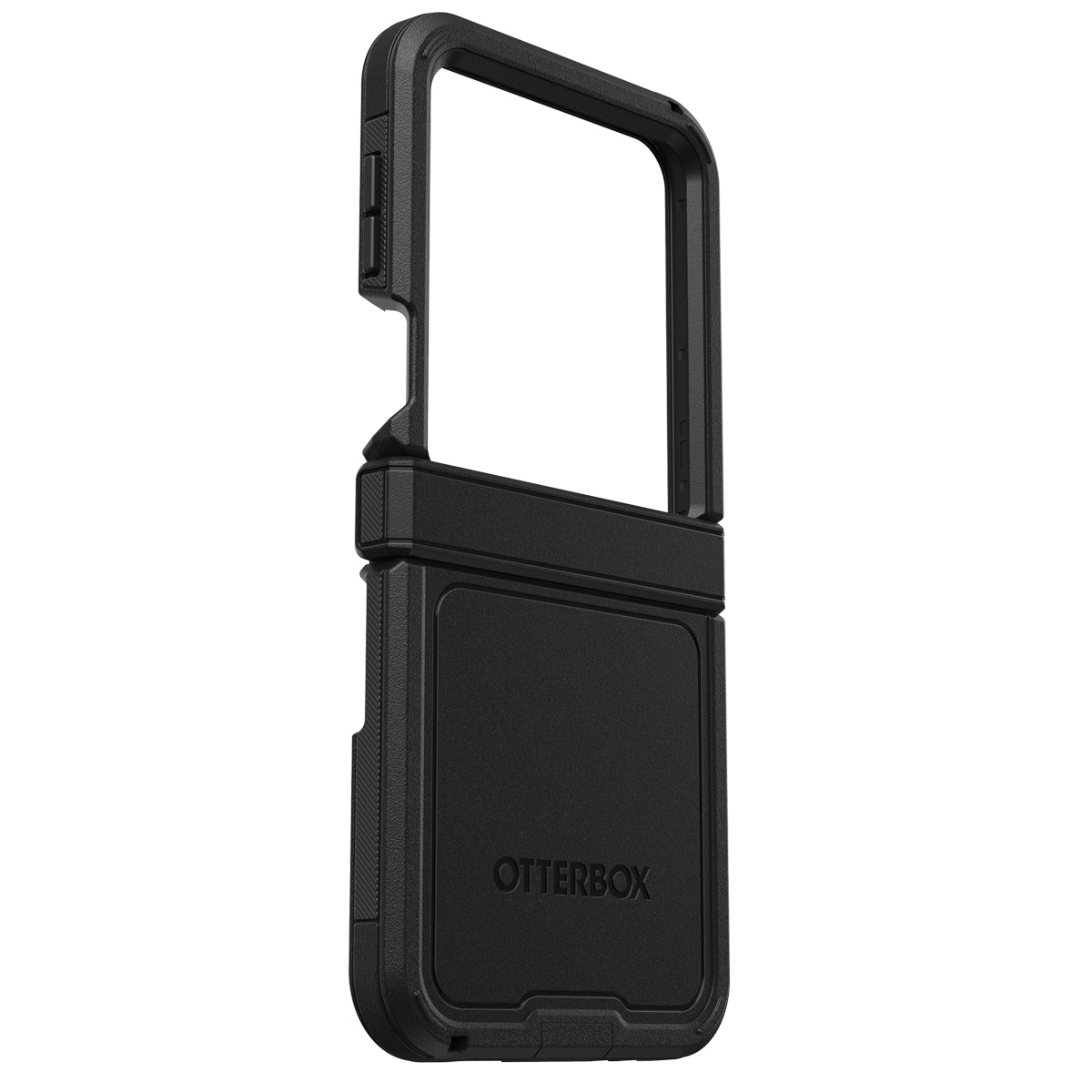 Coque de téléphone OtterBox noire, ouverte, de forme rectangulaire.