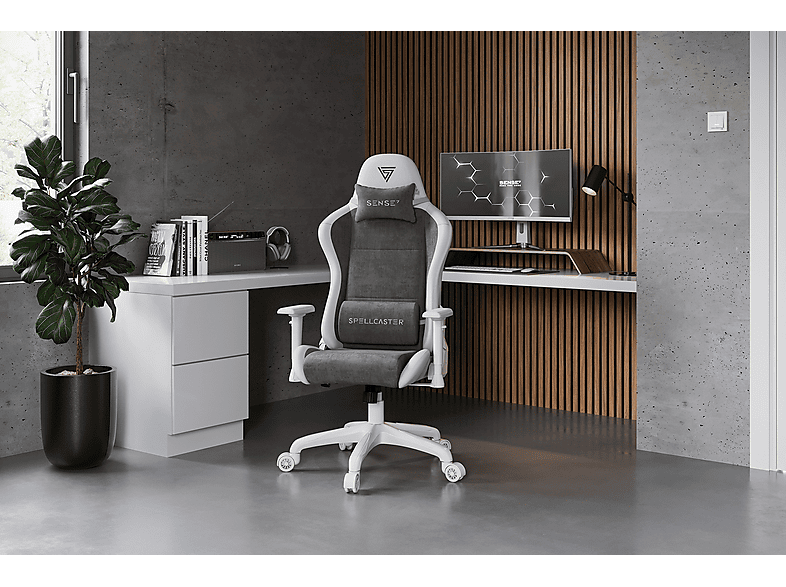 Chaise Gaming - SENSE7 - Spellcaster FUKU - Alcantara Haut de Gamme - Ergonomique - Beige-Noir - Informatique