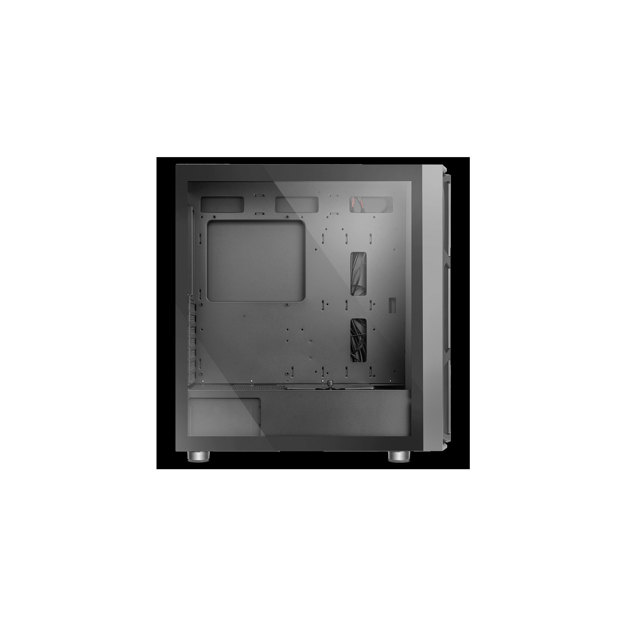 Interno del case del computer con componenti visibili attraverso il vetro.