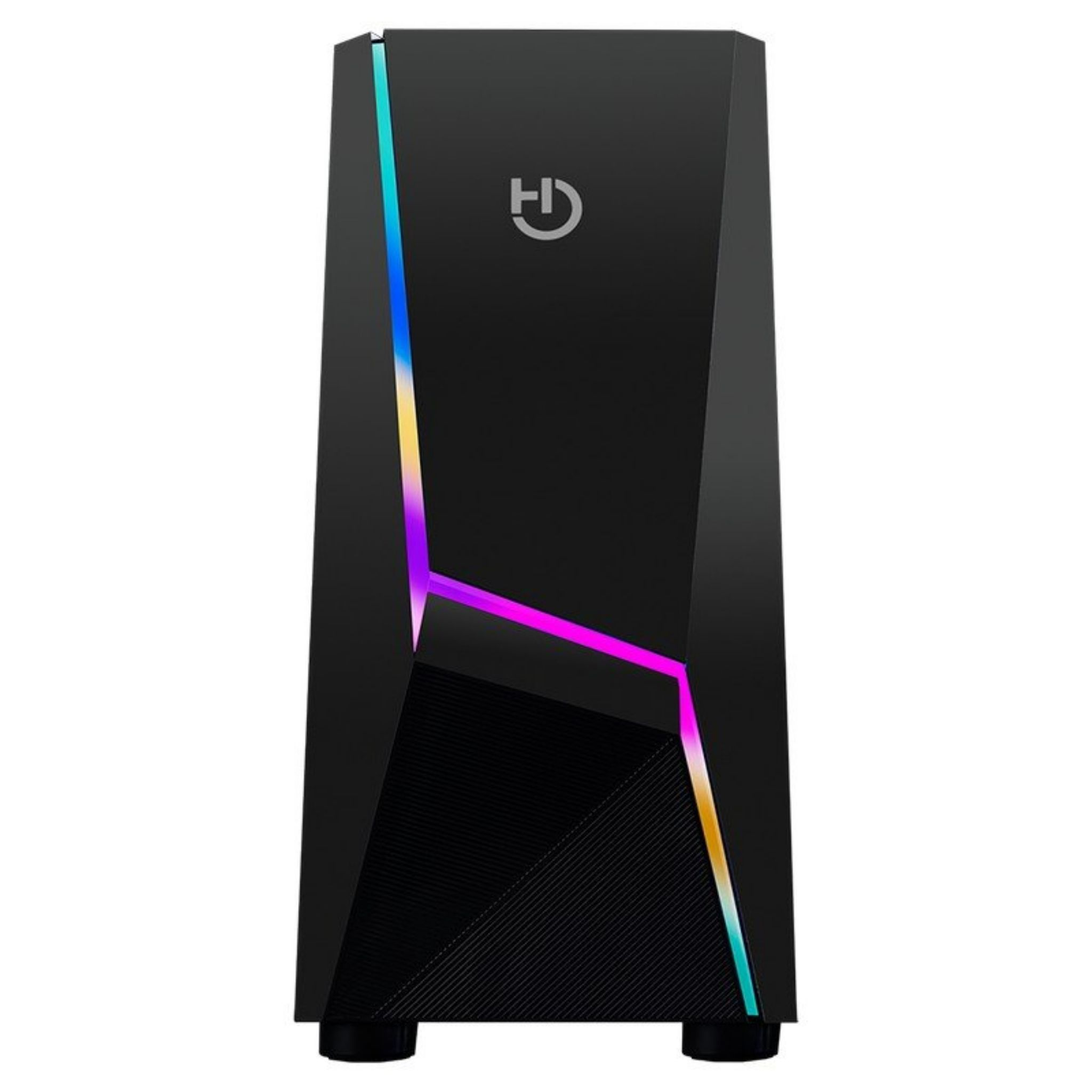 Un case per PC da gioco nero con accenti di illuminazione RGB.
