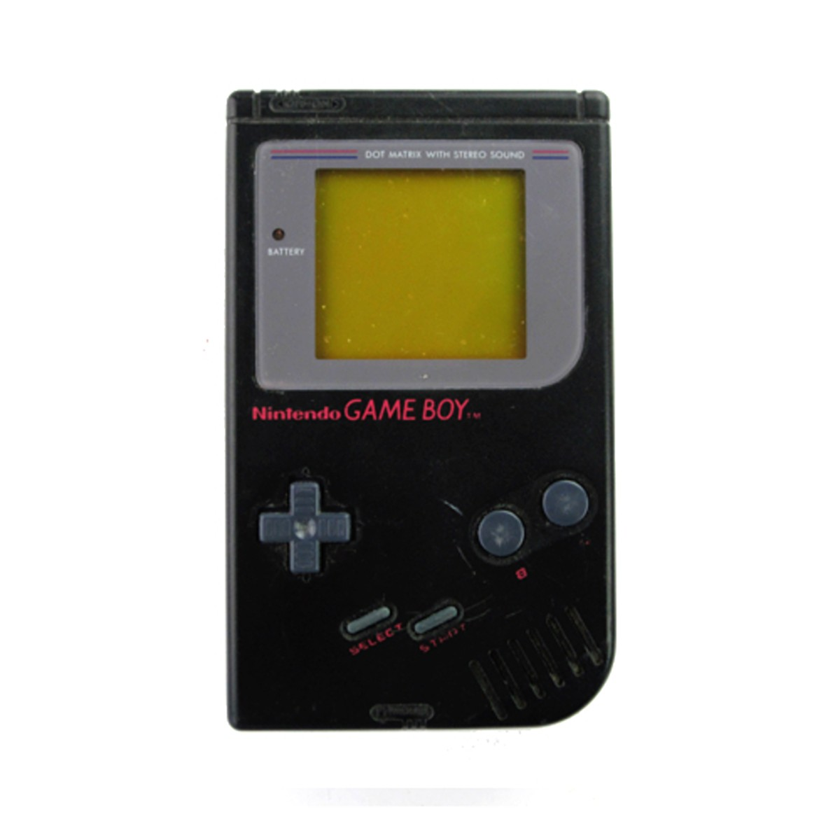 Schwarze Nintendo Game Boy Handheld-Konsole mit Knöpfen und Bildschirm.