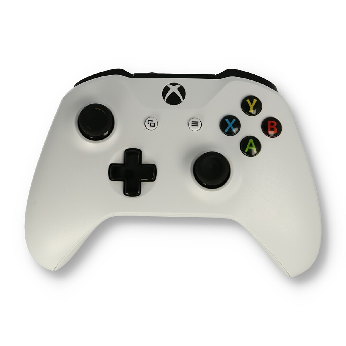 Weißer Xbox-Controller mit farbigen Tasten.