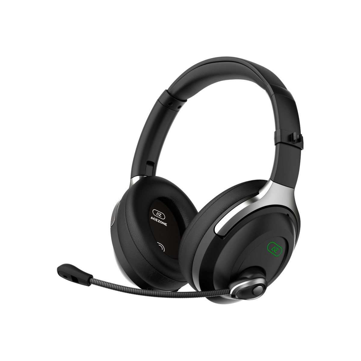 Czarne słuchawki z mikrofonem. Marka to Acezone.