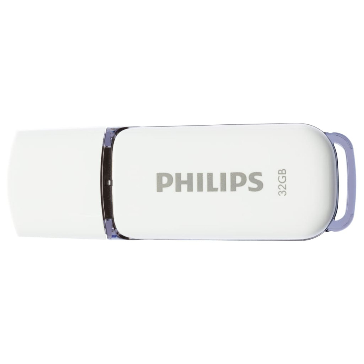 Clé USB Philips blanche avec le logo de la marque et capacité de stockage.