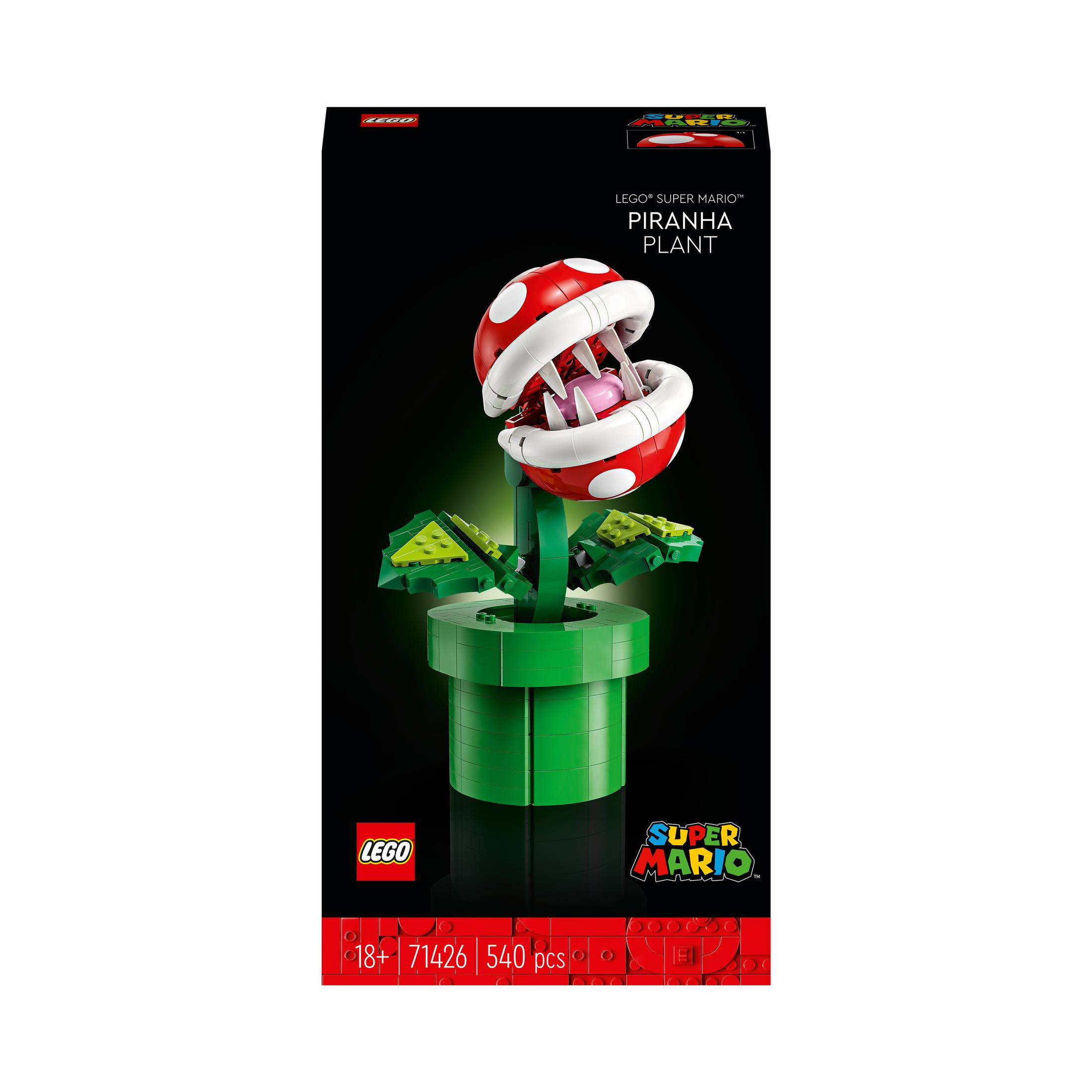 Set LEGO Super Mario Piranha Plant, con elementi rossi, bianchi e verdi.