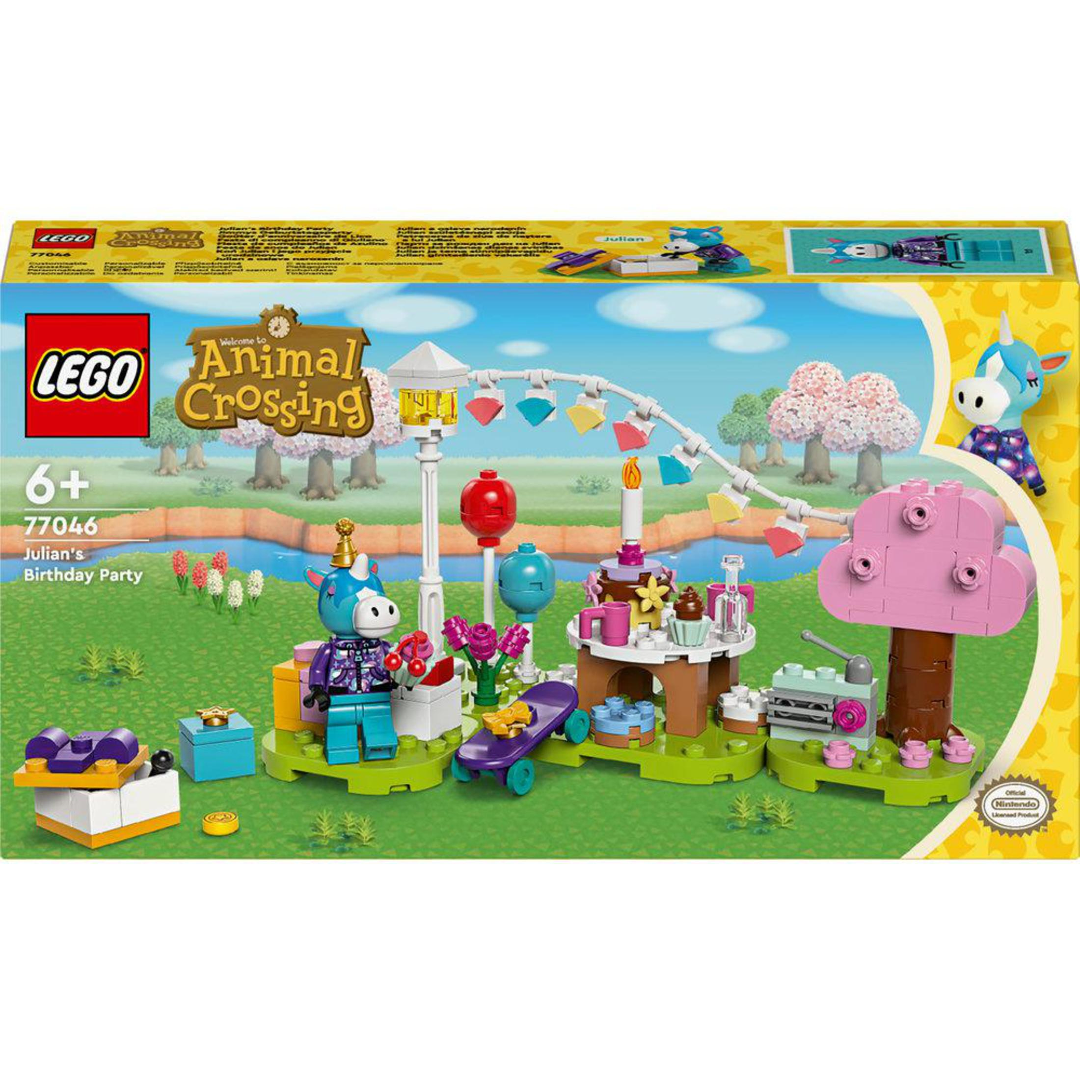Doğum günü sahnesiyle Lego seti. Unicorn figürü, masa, çiçekler ve süslemeler.