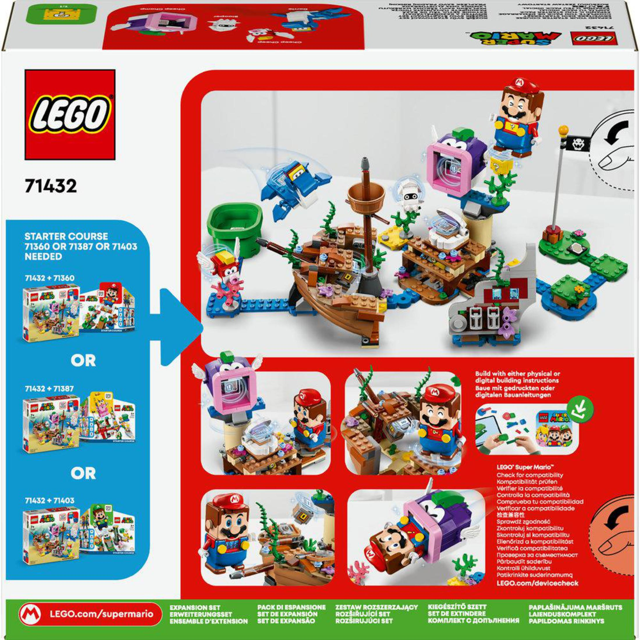 Lego-Box mit Bildern eines Super Mario Sets, die Charaktere und Bausteine zeigen.