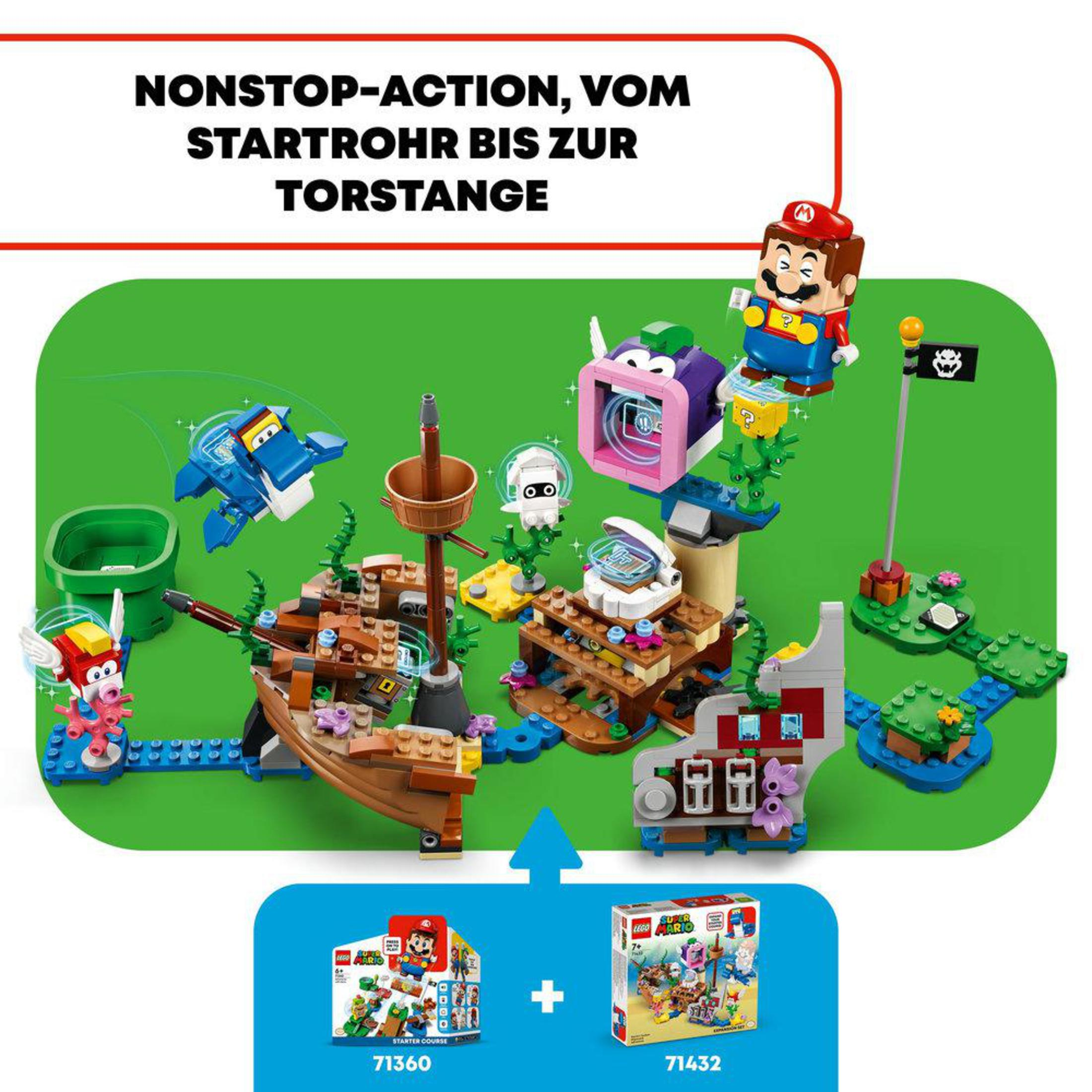 LEGO Super Mario-Szene mit Figuren und Bausteinen.