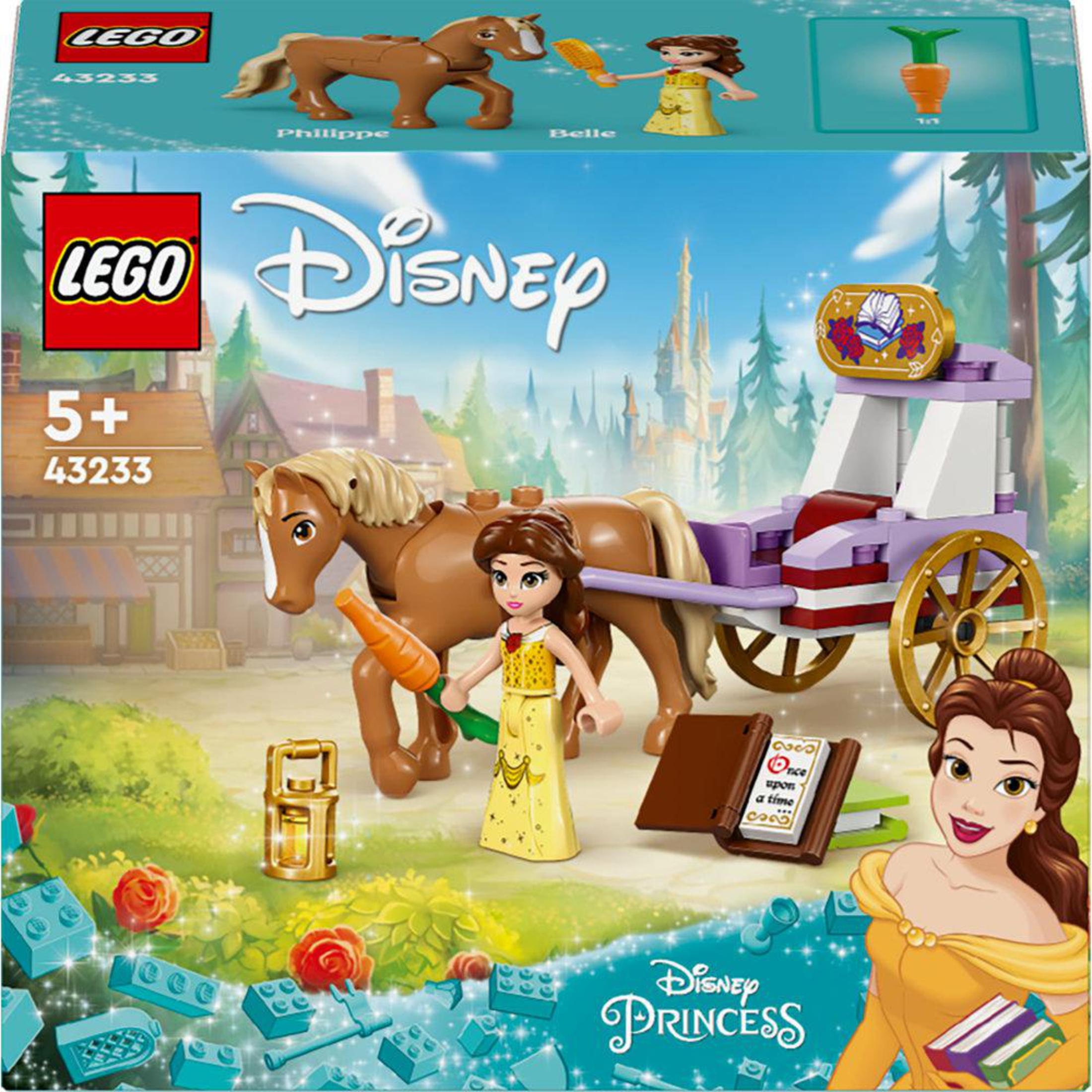 Lego Disney Princess Set mit Belle, einer Pferdekutsche und verschiedenen Accessoires.