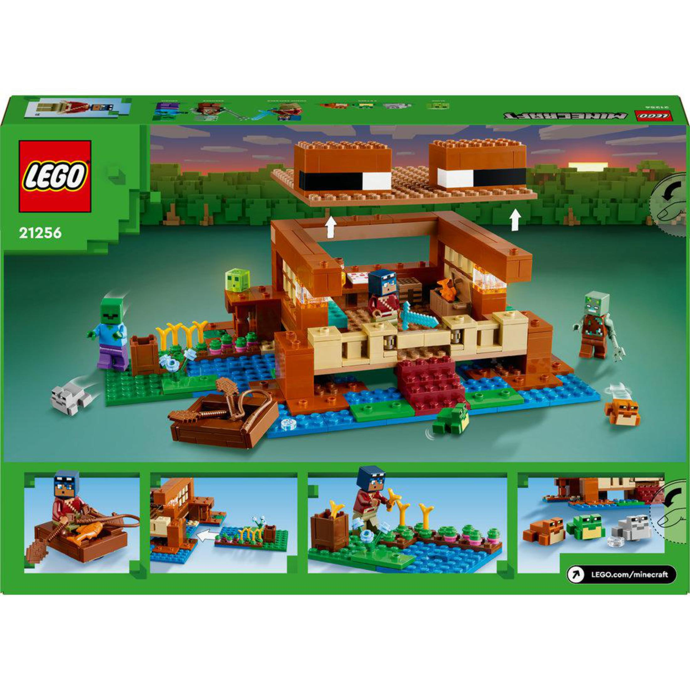 Il retro di una scatola del set Lego Minecraft che mostra il set assemblato con le figure.