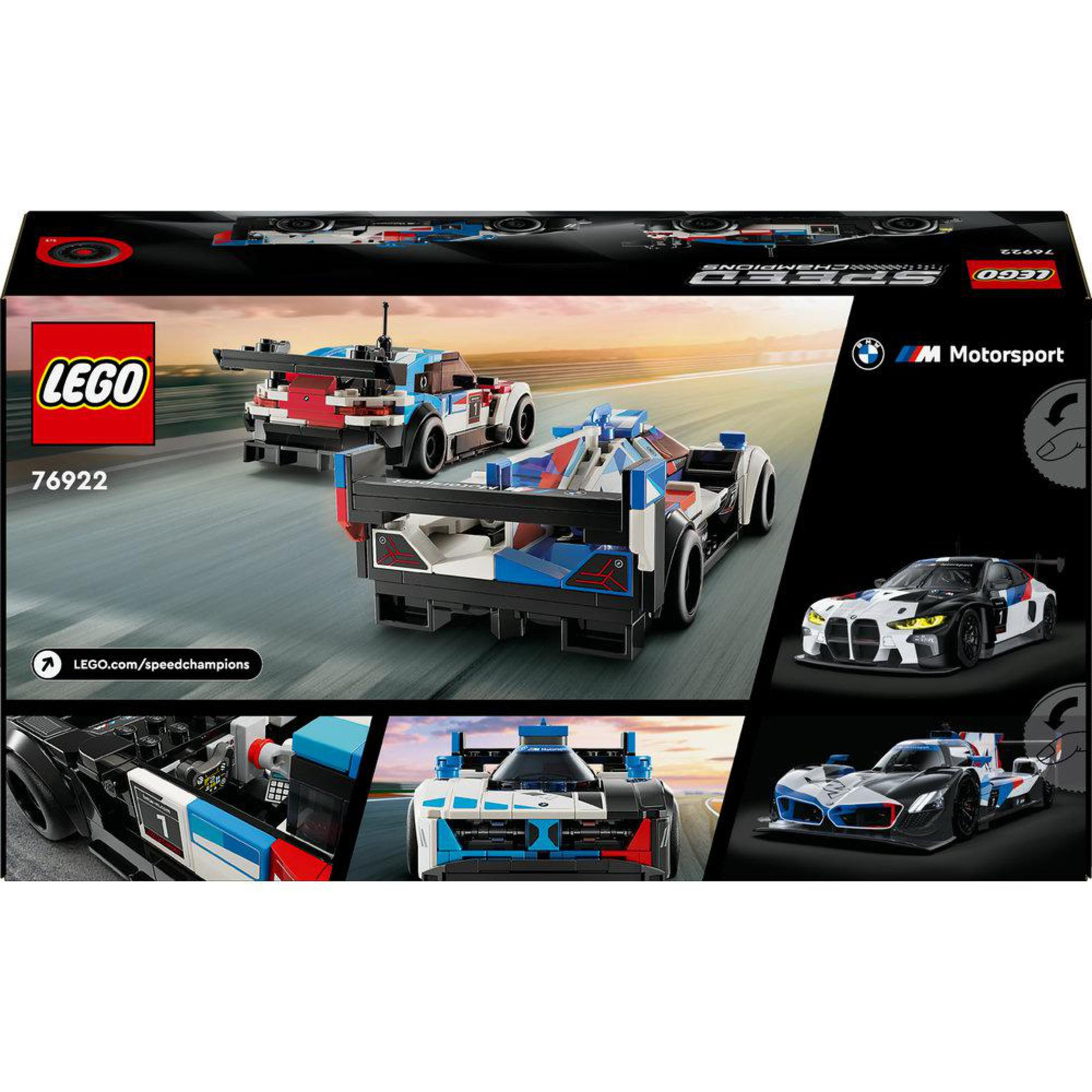 Lego Speed Champions set met raceauto's. Bevat afbeeldingen van de auto's en de setdoos.