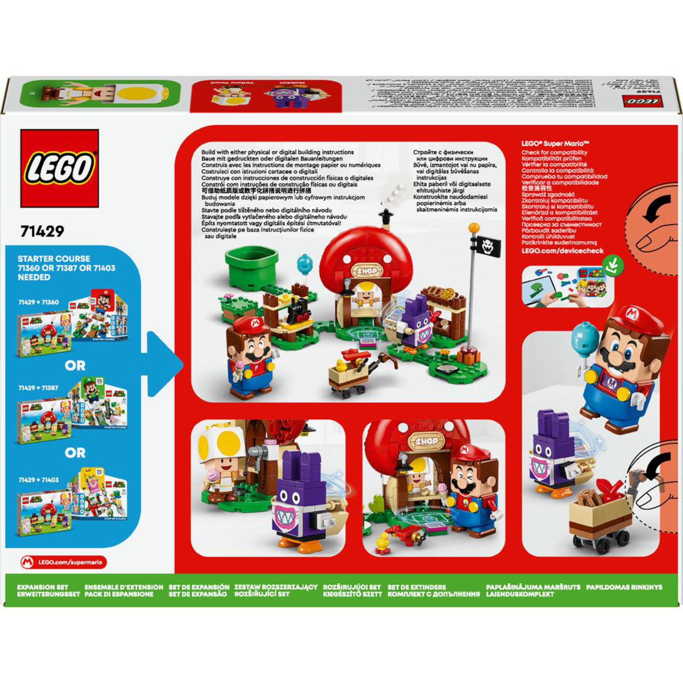 Set LEGO Super Mario: Mario e altri personaggi con vari blocchi di costruzione e scenari.