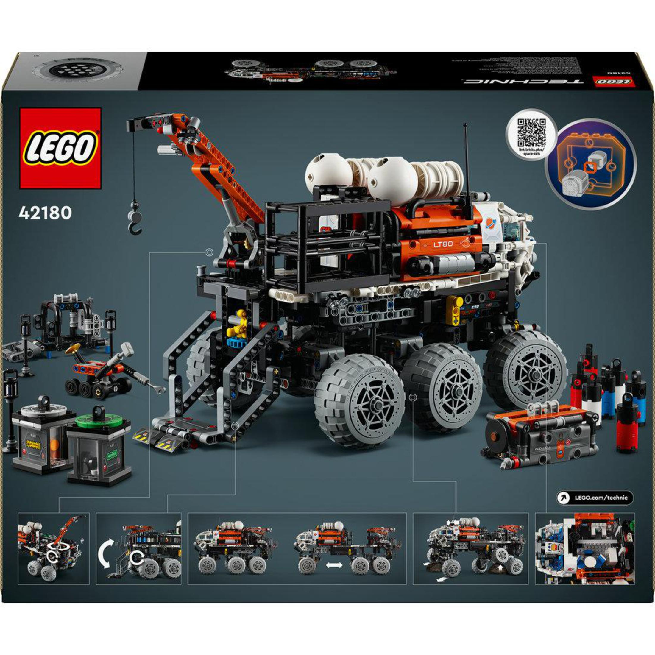 Pudełko zestawu Lego Technic ze złożonym modelem. Różne pojazdy budowlane i detale.