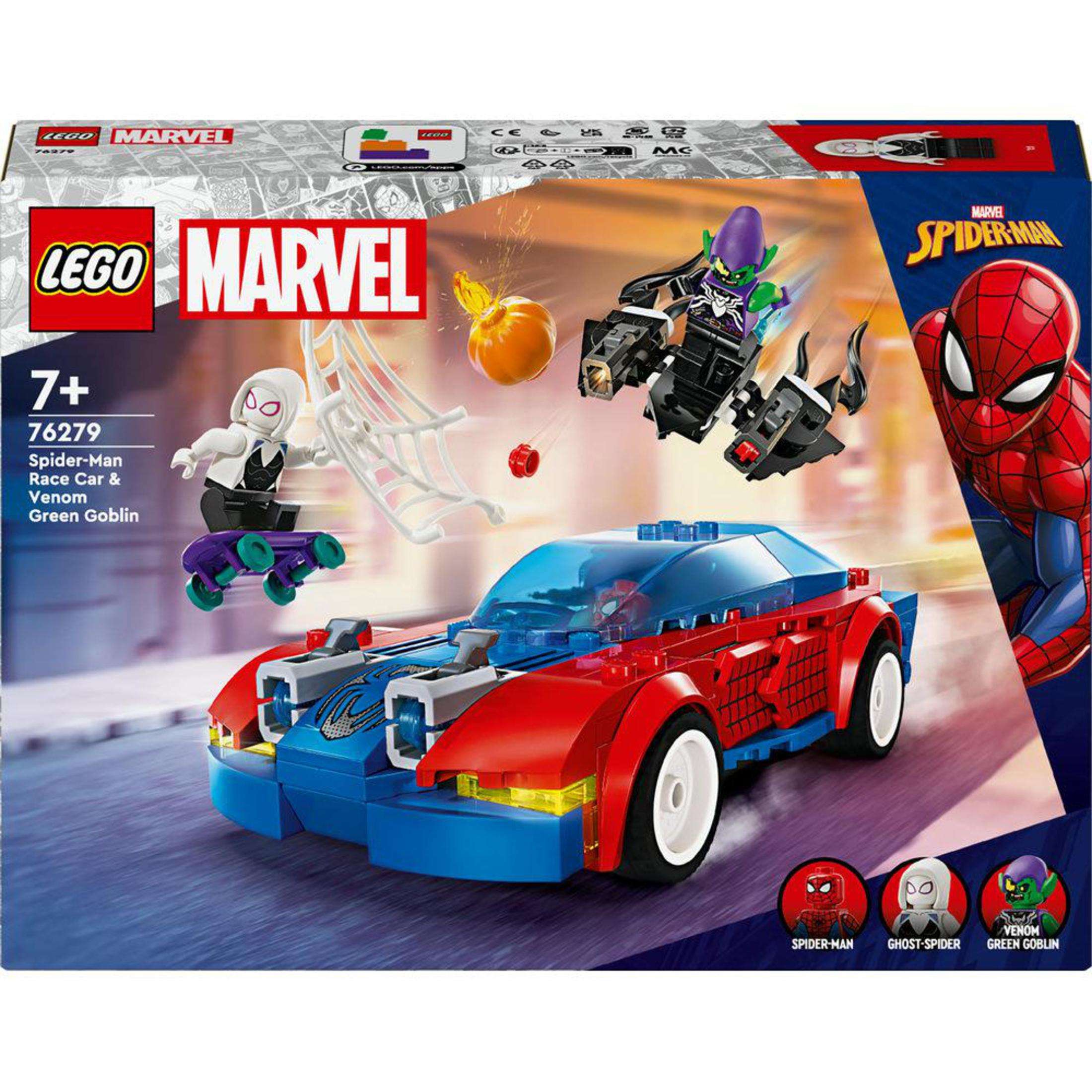 LEGO Marvel Spider-Man Set: Spider-Man, Ghost-Spider und Green Goblin Figuren mit Auto.