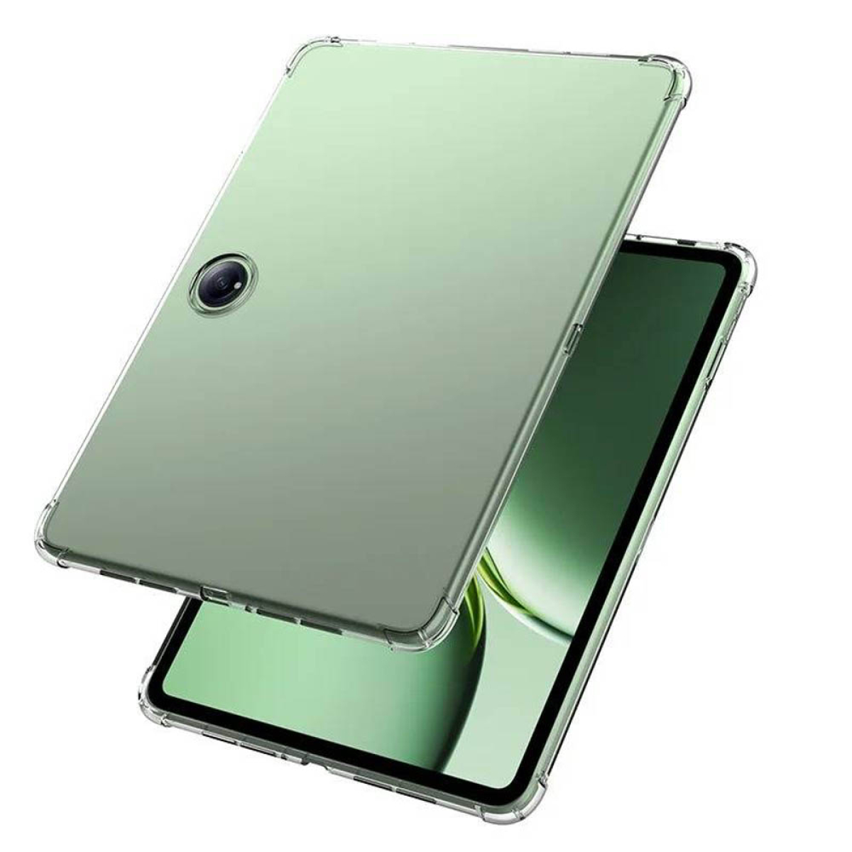 Grünes Tablet mit transparenter Hülle, leicht angewinkelt. Zwei Tablets gestapelt.