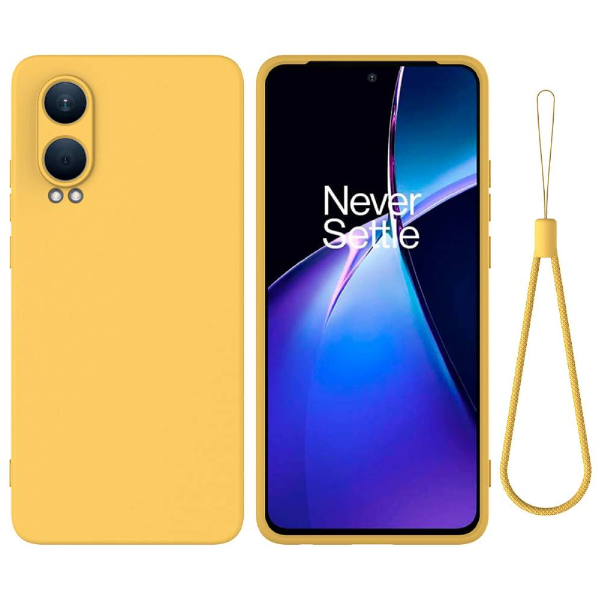 Gelbe Smartphone-Hülle mit Telefon und gelbem Umhängeband.