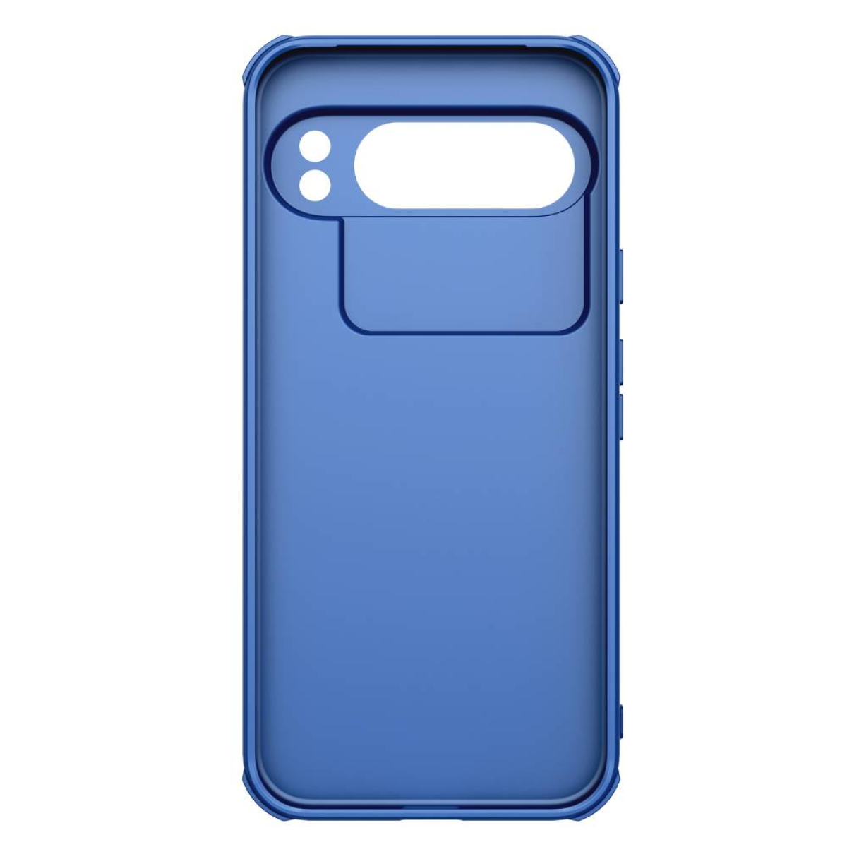 Blaue Handyhülle. Die Hülle hat Aussparungen für Kamera und Knöpfe. Weißer Hintergrund.