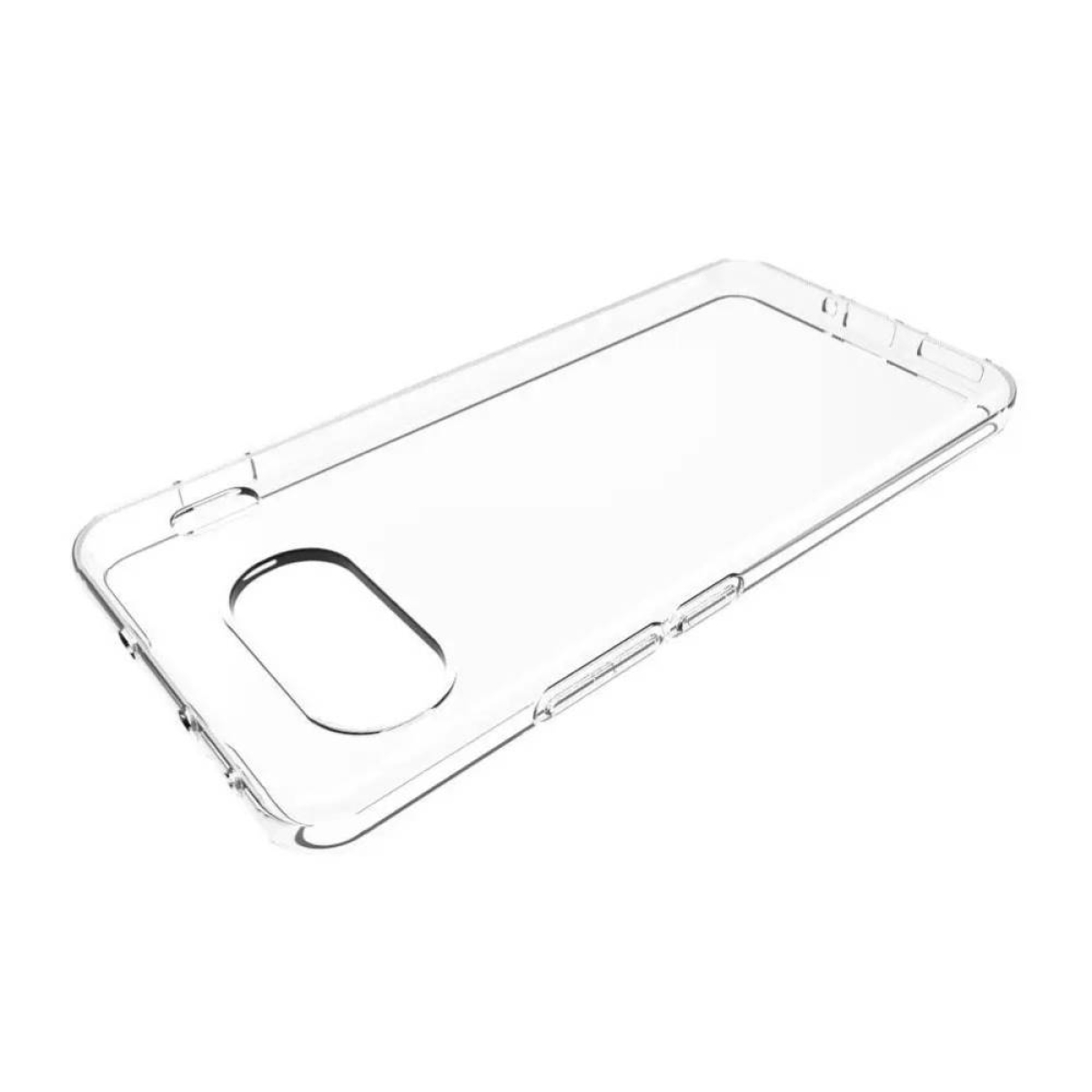 Transparente Handyhülle auf weißem Hintergrund. Es ist eine einfache, transparente Schutzhülle.