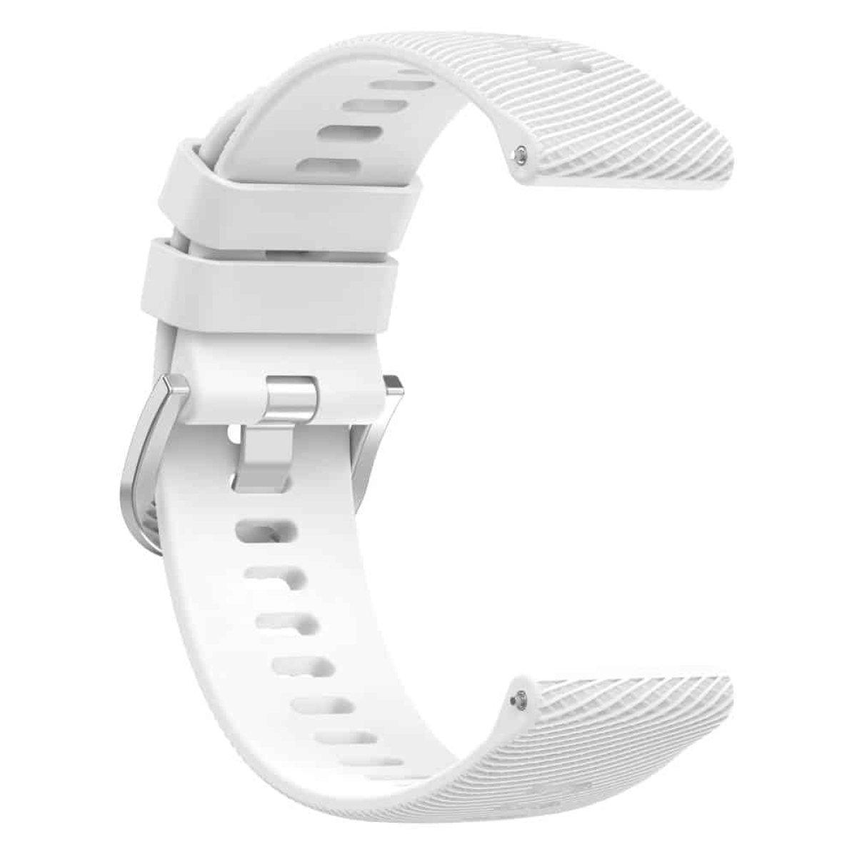 Weißes Smartwatch-Armband, Nahaufnahme mit Details und Verschluss.