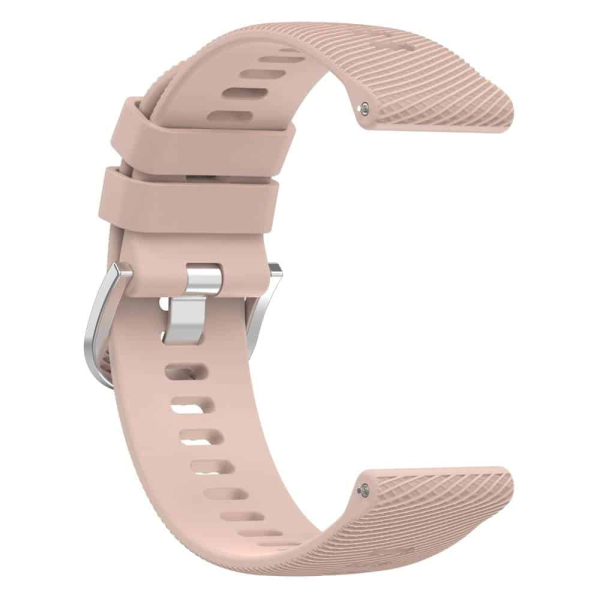 Rosa Uhrenarmband, geschwungenes Design. Das Armband ist aus Gummi.