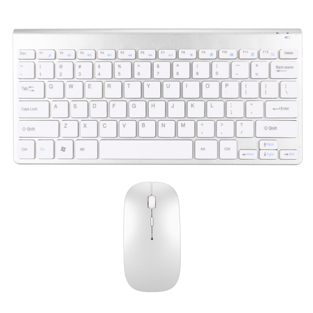 Weißes Tastatur- und Maus-Set, modernes Design, beide in Weiß.