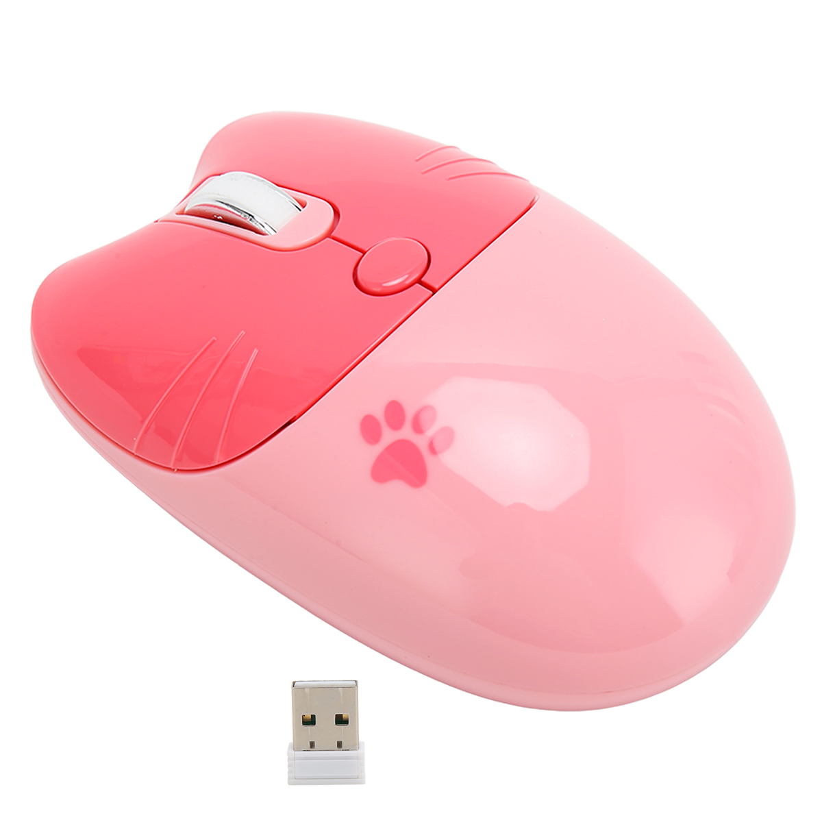 Rosa und weiße Maus in Katzenform mit Pfotenabdruck. Enthält einen USB-Empfänger.