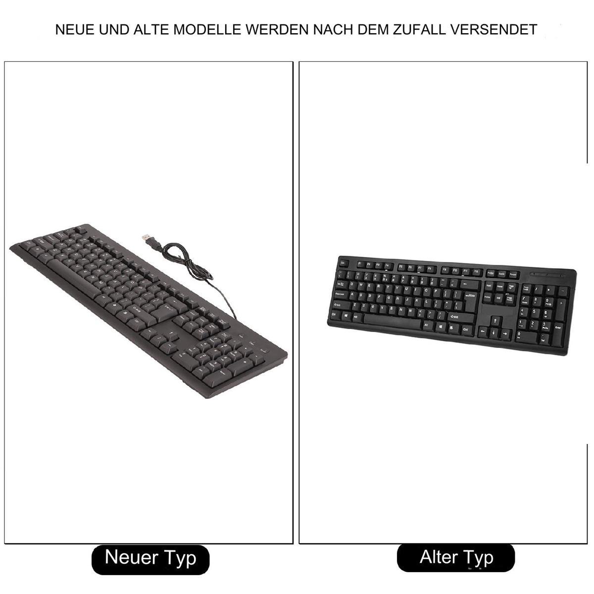 Zwei schwarze Tastaturen, eine mit Kabel. Eine ist neuer, die andere älter.