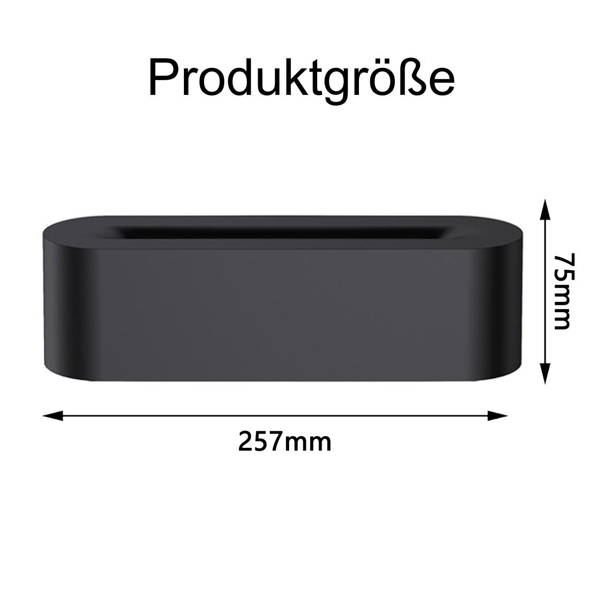 Ein schwarzer rechteckiger Block mit den Maßen 257 mm x 75 mm. Der Text Produktgrösse steht oben.